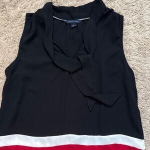 Tommy Hilfiger Black Tie-Neck Sleeveless Colorblock Tank with Red & White Trim